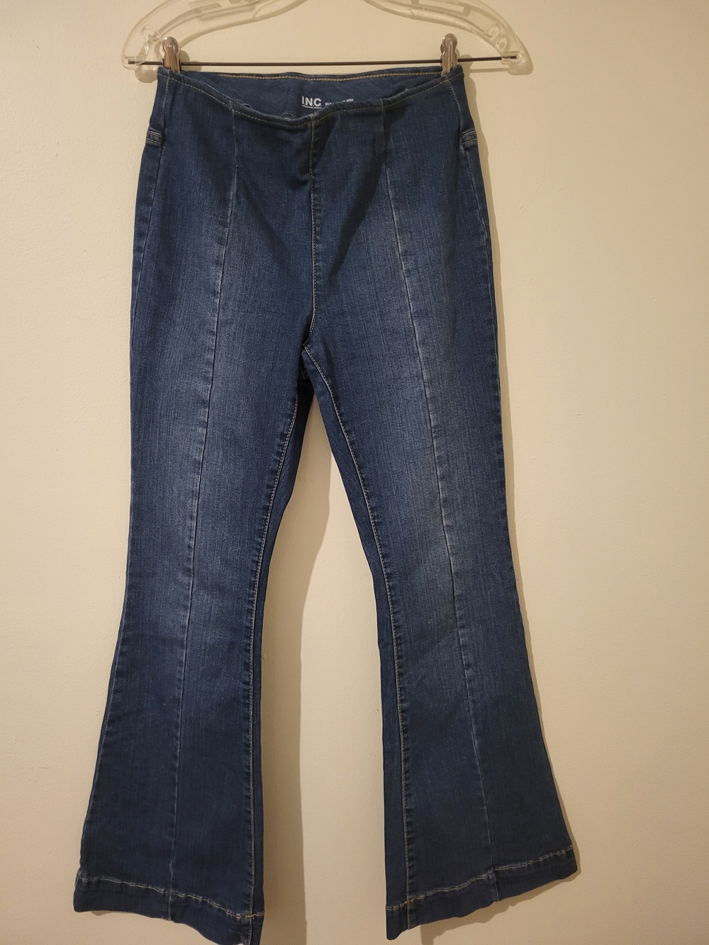 INC Womens Dark Blue Pull On Flare Jeans Hi Rise 70's Inspired Hippie 26x29